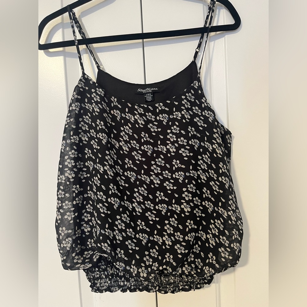 3 items for $15  Large Tank top with  black with white flowers Shirred waist